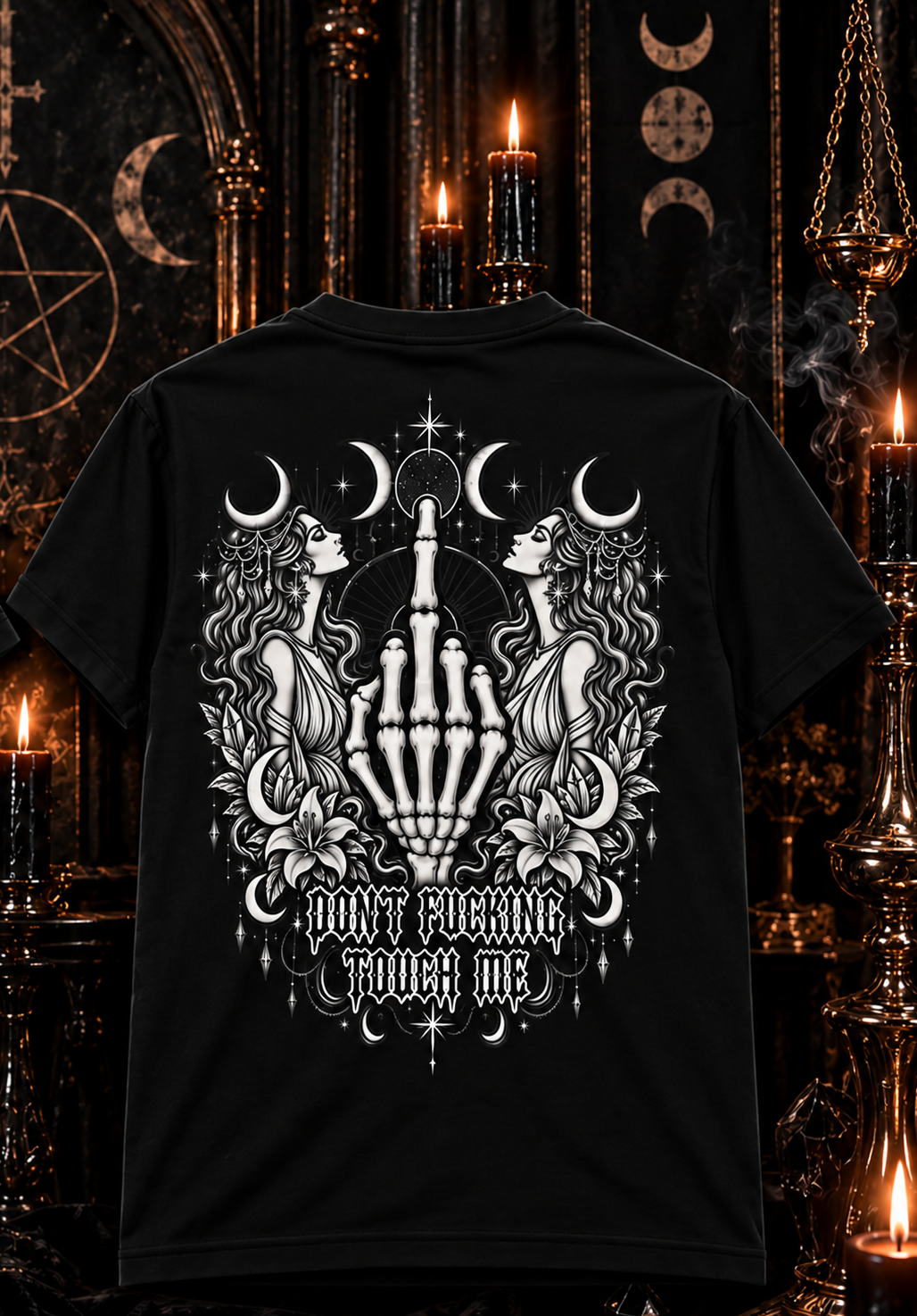 Don’t F*ing Touch Me Tee – Gothic Skeleton Middle Finger Shirt**